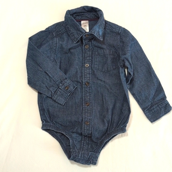 carter's chambray style cotton button down diaper shirt 24 months baby boy - Picture 1 of 6